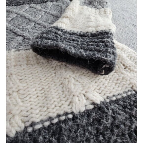 Zara Man Cable Knit Sweater Men's Large Crewneck Striped Wool Alpaca Blend - Picture 15 of 16